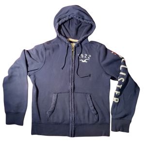 Hollister Navy Blue Zip Hoodie - Mens Large